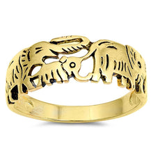 Load image into Gallery viewer, Sterling Silver Yellow Gold Fancy Marching Elephansts Band RingAnd Face Height 8 mm