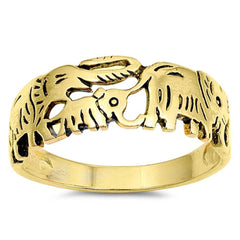 Sterling Silver Yellow Gold Fancy Marching Elephansts Band RingAnd Face Height 8 mm