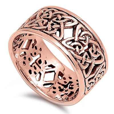 Sterling Silver Rose Gold Plated Celtic Shaped Plain RingsAnd Face Height 10mm