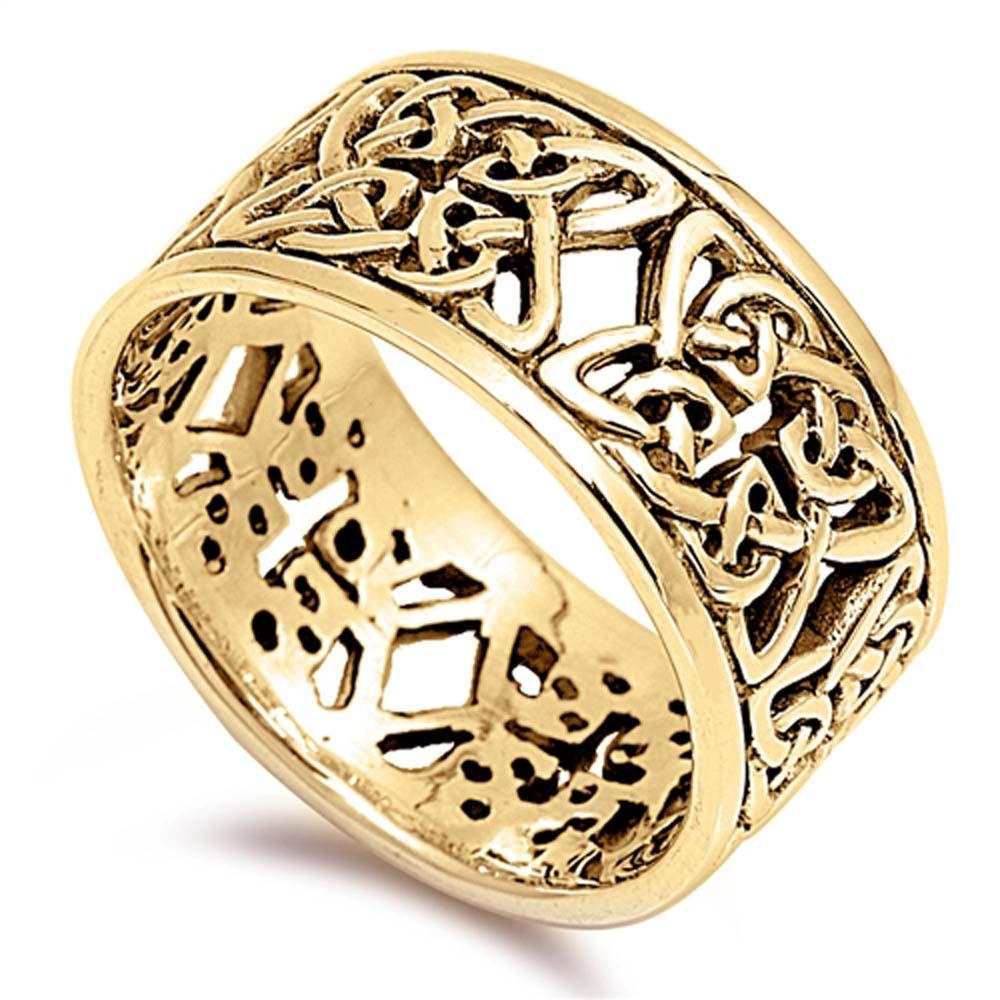 Sterling Silver Yellow Gold Plated Celtic Shaped Plain RingsAnd Face Height 10mm