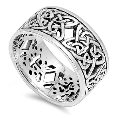 Sterling Silver Stylish Celtic Knot Design Thick Band Ring with Face Height of 10MM