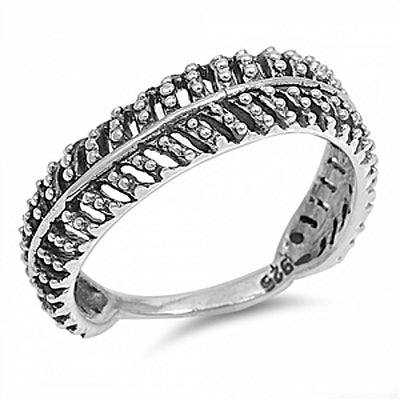 Sterling Silver Fancy Wheat Design Thin Band Ring with Face Height of 6MM
