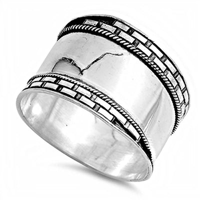 Sterling Silver Fancy Bali Ring with Face Height of 17MM