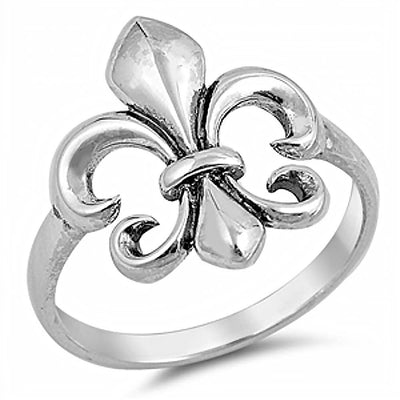 Sterling Silver Stylish Fleur De Lis Ring with Ring Face Height of 19MM