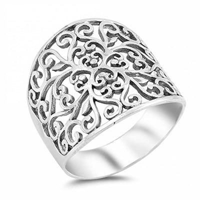 Sterling Silver Swirl Design Fancy Ring with Ring Face Height of 21MM