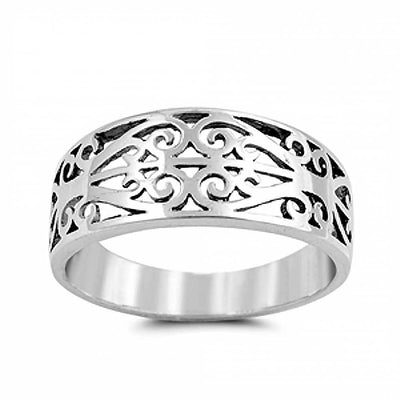 Sterling Silver Fancy Royal Design Band Ring with Ring Face height of 8MM