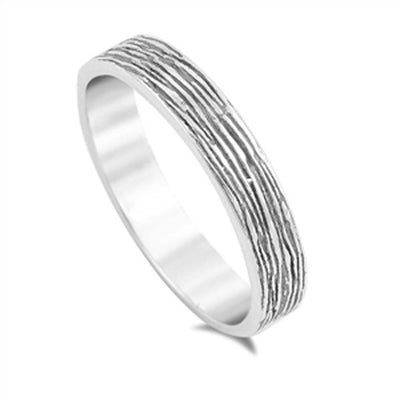 Sterling Silver Tree Bark Design 4MM Band Ring with Ring Face Height of 4MM