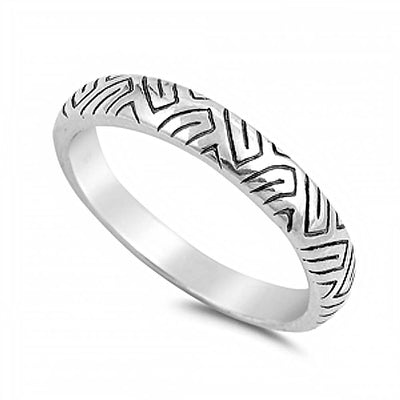 Sterling Silver Fancy Aztec Design Band Ring with Ring Face Height of 4MM