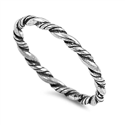 Sterling Silver Stylish Twisted Rope Design Band Ring with Ring Face Height of 2MM