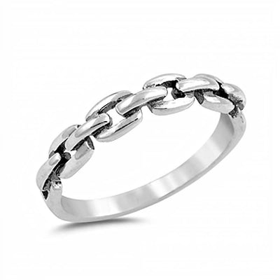 Sterling Silver Stylish Chain Link Band Ring with Ring Face Height of 4MM