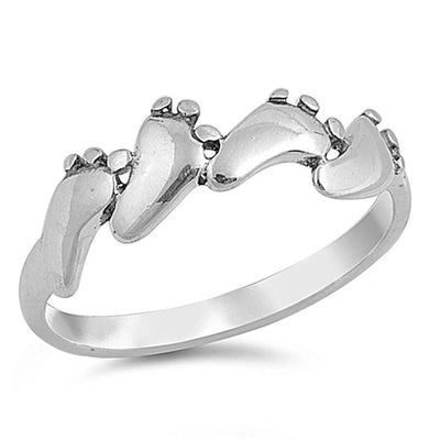 Sterling Silver Stylish Footprints Band Ring with Ring Face Height of 6MM