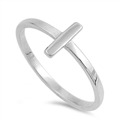 Sterling Silver Stylish Sideways Cross Ring with Face Height of 8MM