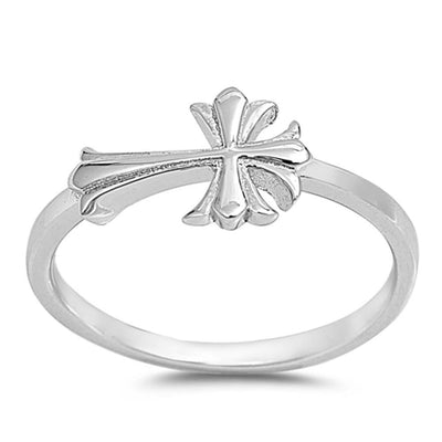 Rhodium Plated Sterling Silver Vintage Sideways Cross Ring with Ring Face Height of 8MM