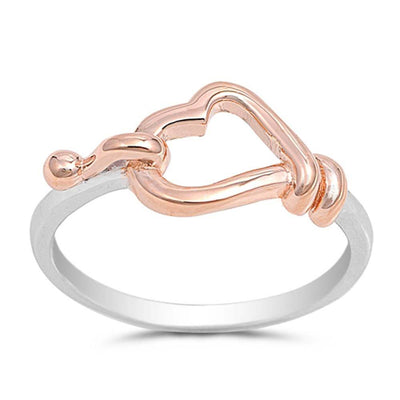 Sterling Silver Fancy Rose Gold Plated Sideways Heart Ring with Ring Face Height of 9MM