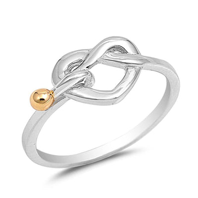 Sterling Silver Vintage Heart Knot Ring with Yellow Gold Plated Ball and Ring Face Height of 9MM