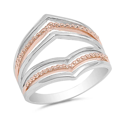 Sterling Silver Open Diamond Shape Ring with Rose Gold Plated Finish and Ring Face Height of 19MM