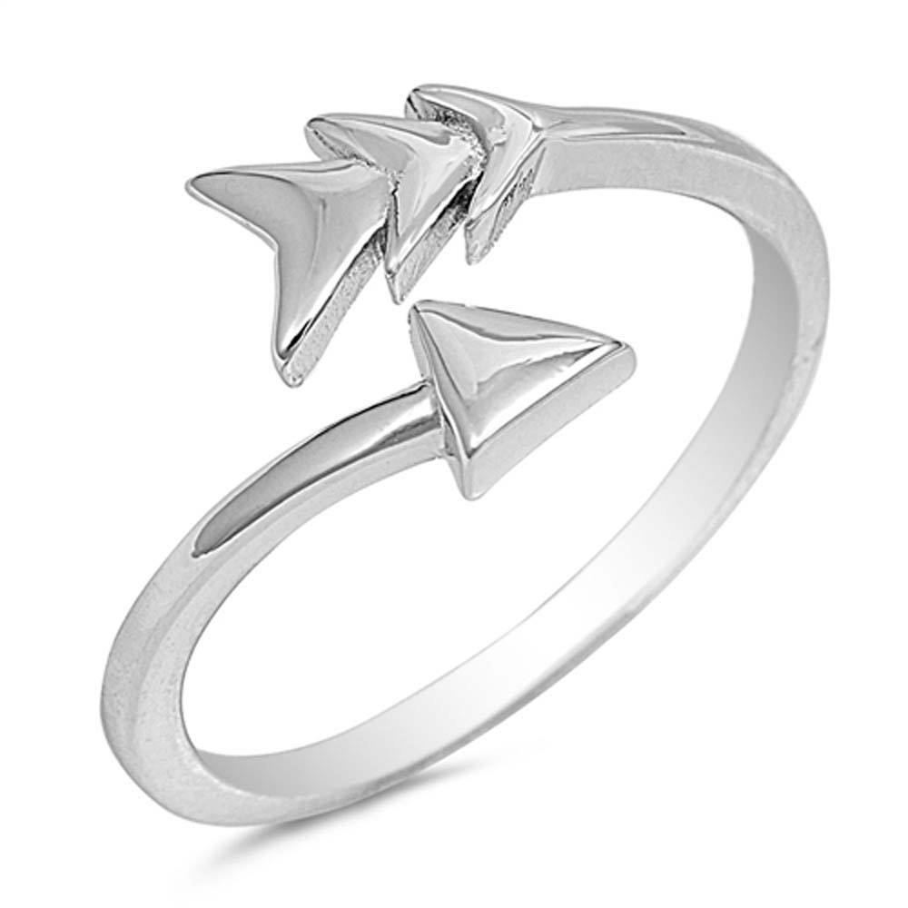 Rhodium Plated Sterling Silver Arrow Ring with Ring Face Height of 15MM