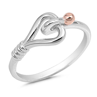 Sterling Silver Fancy Heart Link with Rose Gold Plated Ball and Face Height of 9MM
