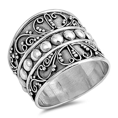 Sterling Silver Classy Royal Swirl Bali Ring