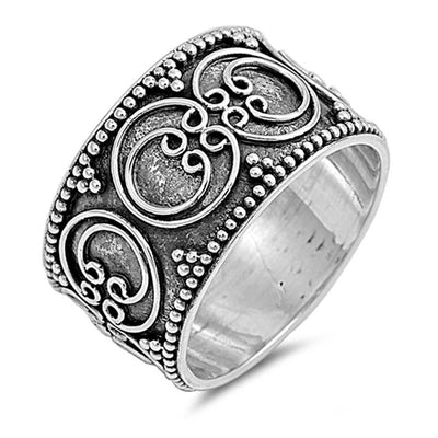 Sterling Silver Vintage Round Swirl Bali Design Ring
