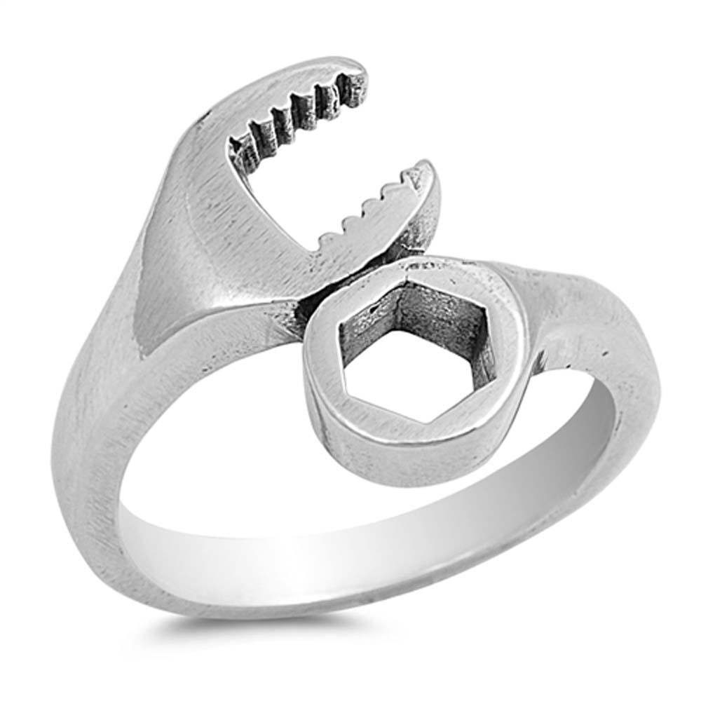 Sterling Silver Oxidized Finish Ranch Tool Design Plain RingAnd Face Height of 13MM