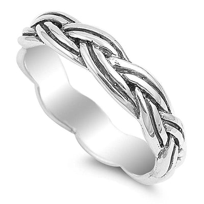 Sterling Silver Wavy Double Rope Plain RingAnd Face Height of 5MM