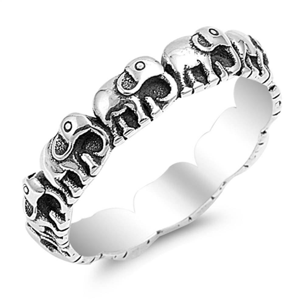 Sterling Silver Rodium Plate FinishAnd Elephants Plain RingAnd Face Height 5MM
