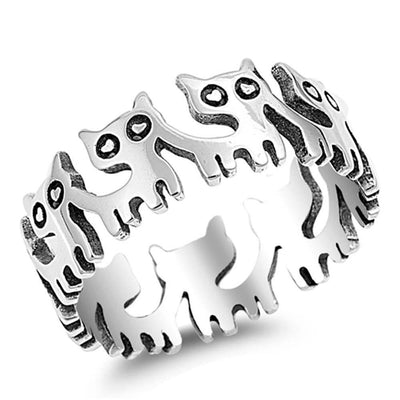 Sterling Silver Rodium Plated FinishAnd Cat Plain RingAnd Face Height 8MM