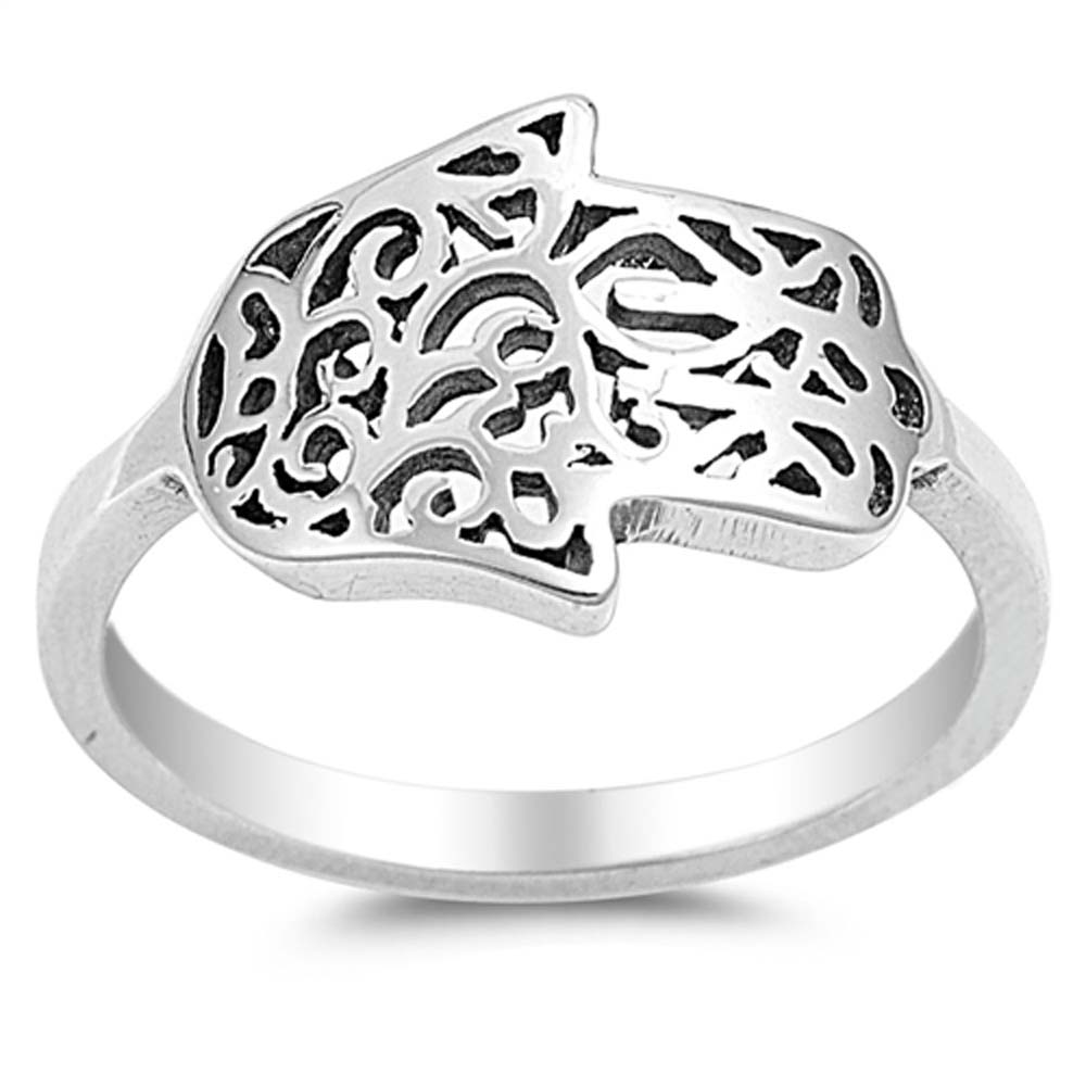 Sterling Silver Rodium Plated FinishAnd Hand of God Plain Ring With Face Height of 12MM