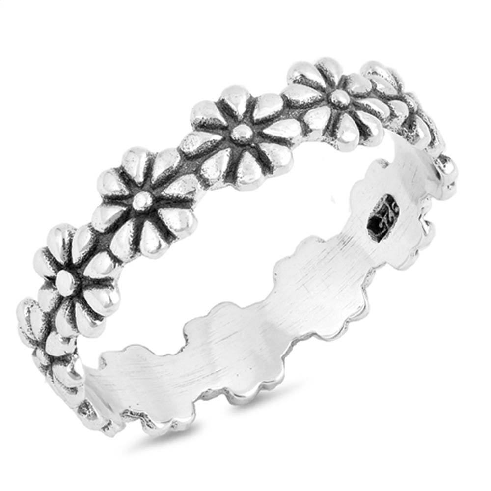 Sterling Silver Oxidize Flowers Shaped Plain RingsAnd Face Height 4mm