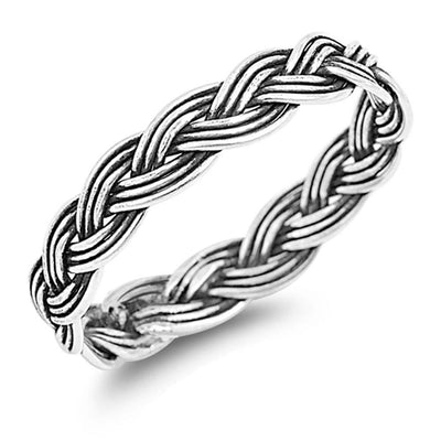 Sterling Silver Oxidized Finish Triple Wavy Design RingAnd Face Height of 4MM