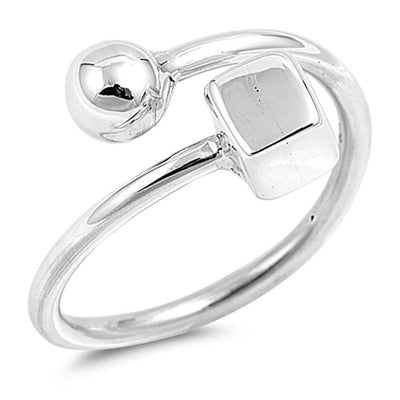 Sterling Silver High Polish Sphere and Cube Ended RingAnd Face Height 12MM