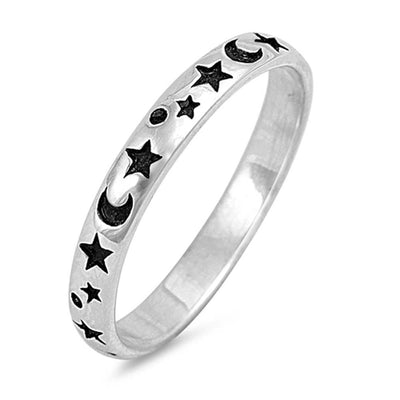 Sterling Silver Moon And Star Shaped Plain RingsAnd Face Height 3mm