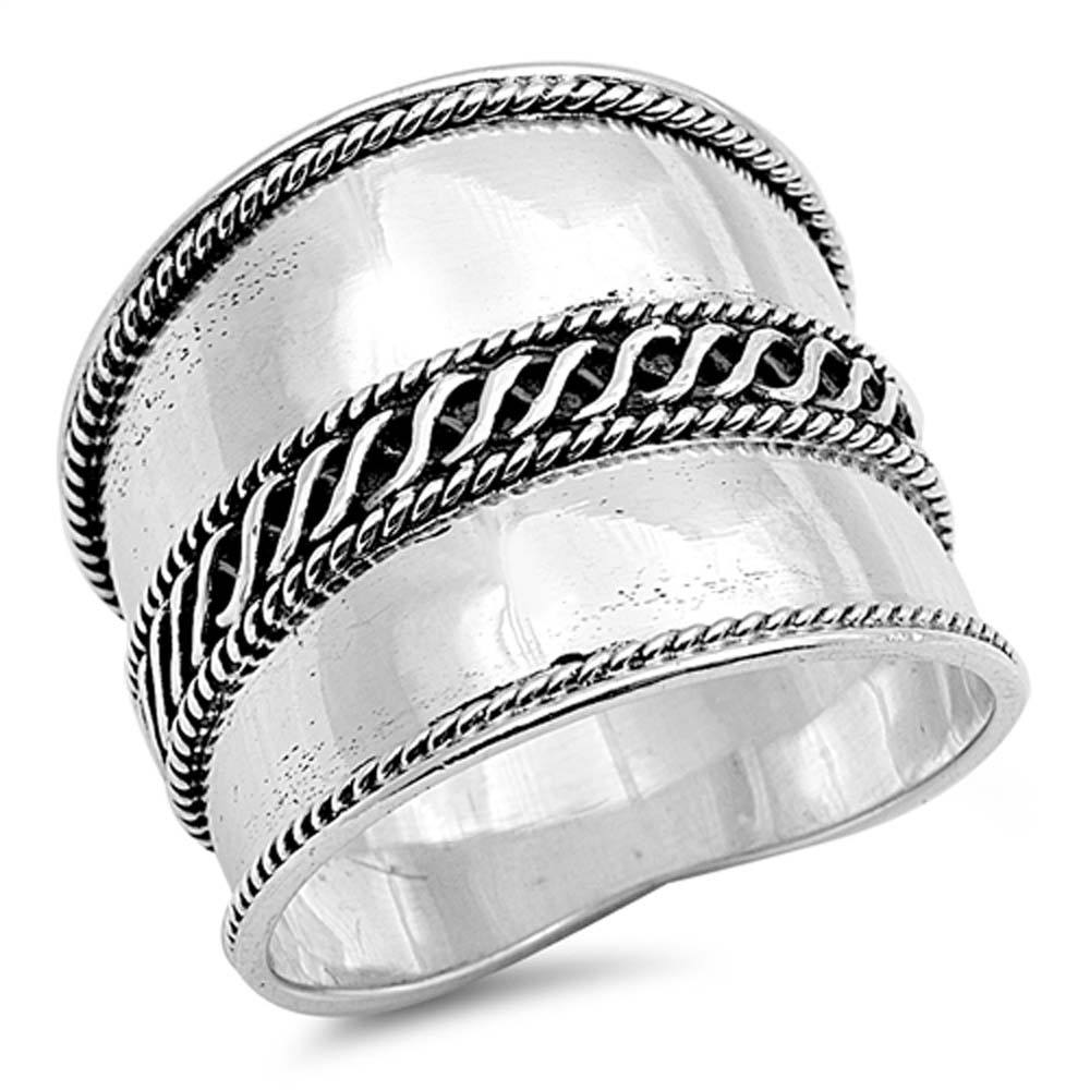 Sterling Silver Bail Twisted Design RingAnd Face Height 19MM
