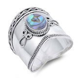 Sterling Silver Bali Design Ring With Abalone StoneAnd Face Height 19MM