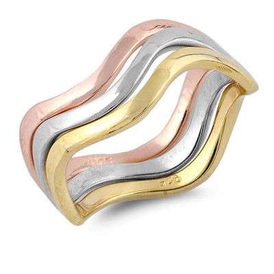 Sterling Silver Tri Wavy Bands Shaped Plain RingsAnd Face Height 6mm