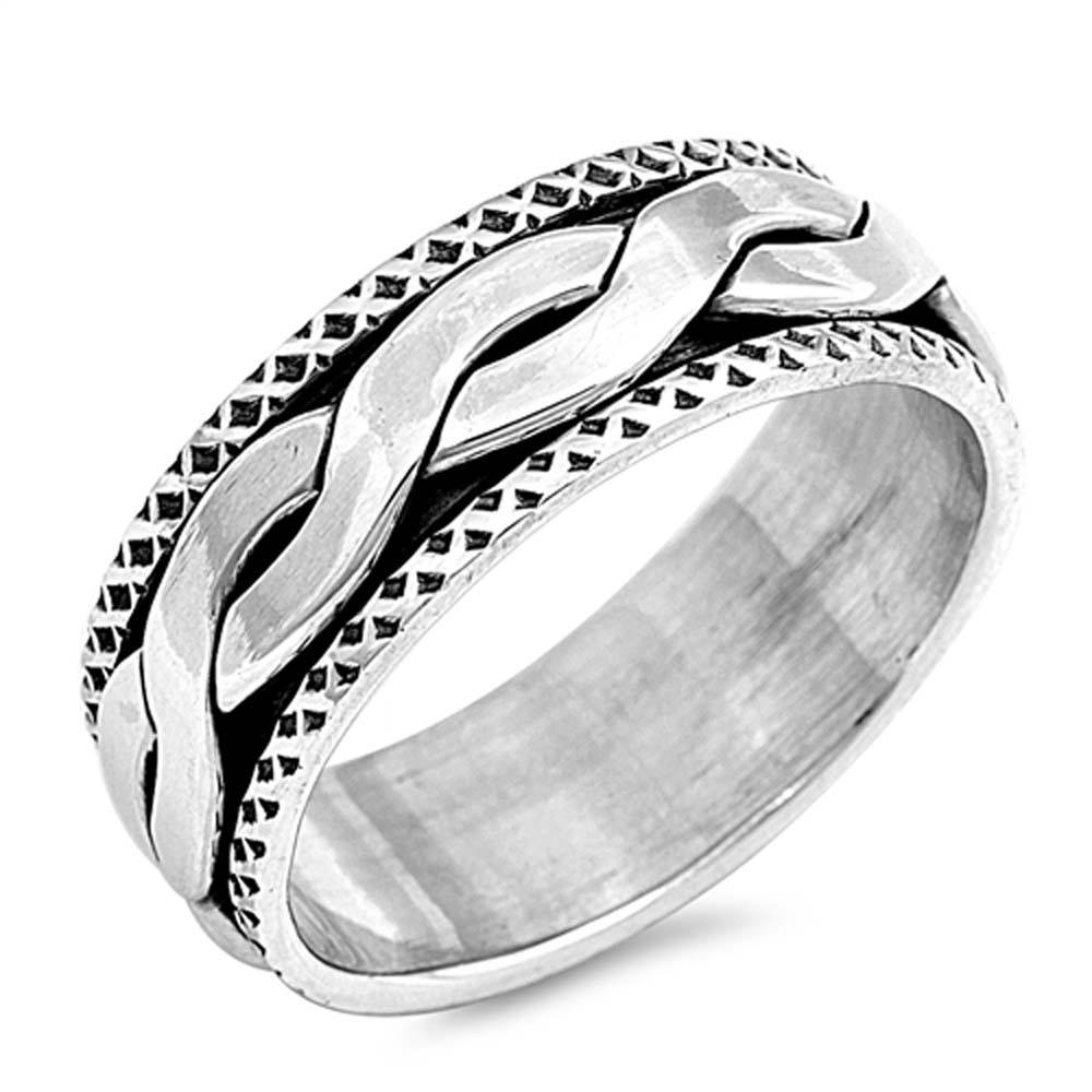 Sterling Silver Oxidized Finish Spinner RingAnd Face Height 8MM