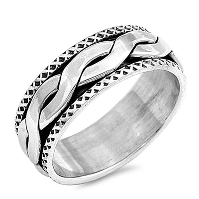 Sterling Silver Oxidized Finish Spinner RingAnd Face Height 8MM