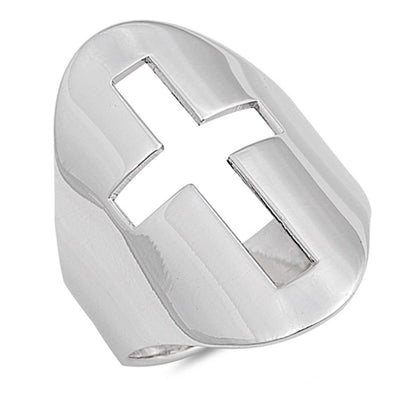 Sterling Silver High Polished Cross Plain RingAnd Face Height 30MM