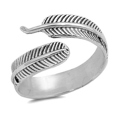 Sterling Silver Oxidized Feather Wrapped RingAnd Face Height 10MM
