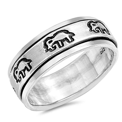 Sterling Silver Oxidized Finish Spinner Ring With PatternAnd Face Height 8MM