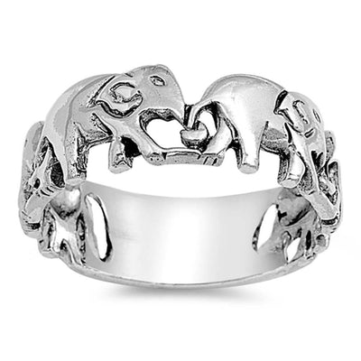 Sterling Silver Oxidized Finish Elephants RingAnd Face Height 8MM
