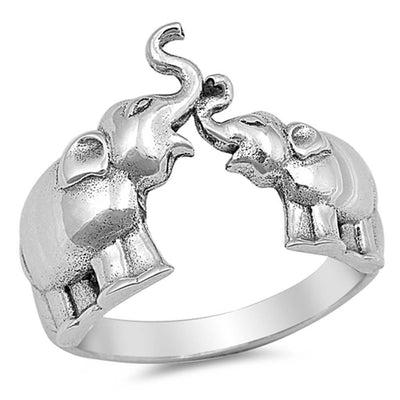 Sterling Silver Rhodium Plated Elephants Shaped Plain RingsAnd Face Height 14mm