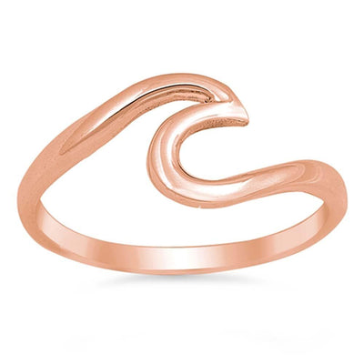 Sterling Silver Rose Gold Plated Wave Shaped Plain RingsAnd Face Height 9mm