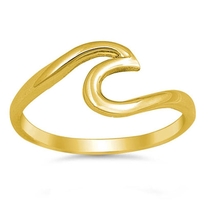 Sterling Silver Yellow Gold Plated Wave Shaped Plain Rings and Face Height 9mm