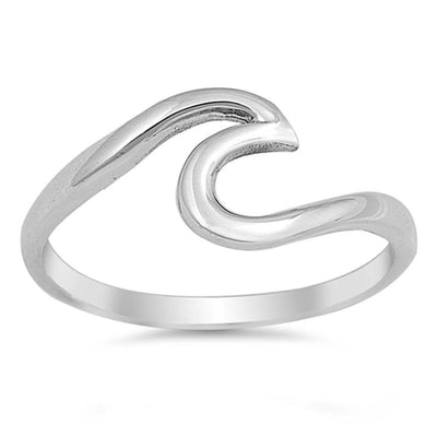 Sterling Silver Wave Shaped Plain Rings and Face Height 9mm