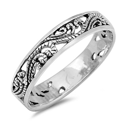 Sterling Silver Filigree Band Shaped Plain RingsAnd Face Height 4mm