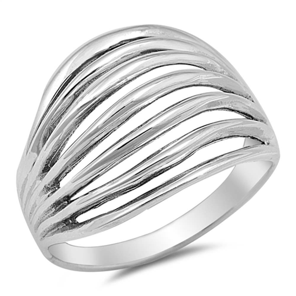 Sterling Silver Lines Shaped Plain Rings, Face Height 15mm