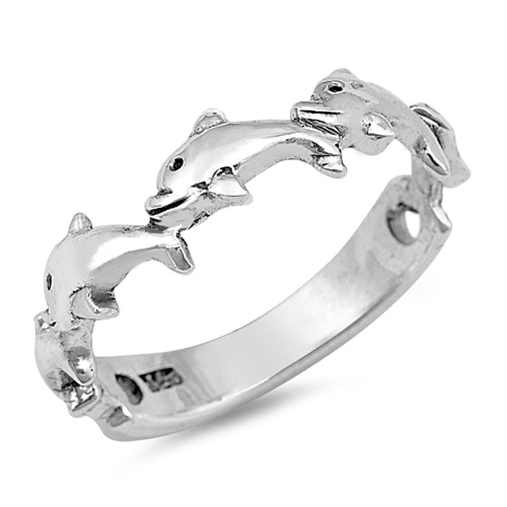 Sterling Silver Dolphins Shaped Plain RingsAnd Face Height 6mm