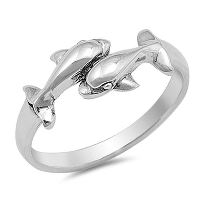 Sterling Silver Two Dolphins Shaped Plain RingsAnd Face Height 7mm